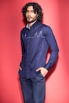 AMIT ARORA_Blue Cotton Knit Threadwork Doodle Shirt _Online_at_Aza_Fashions