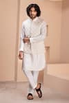 AMIT ARORA_Cream Silk Embroidery Wildflora Bundi Kurta Set _Online_at_Aza_Fashions