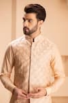 Shop_AMIT ARORA_Peach Silk Embroidery Shamiyana Bundi Kurta Set _Online_at_Aza_Fashions