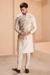 Buy_AMIT ARORA_Cream Banarasi Silk Embroidery Gullista Bundi Kurta Set _at_Aza_Fashions