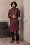 Buy_AMIT ARORA_Wine Banarasi Silk Embroidery Cutdana Flora Jaal Bundi Kurta Set _at_Aza_Fashions