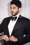 AMIT ARORA_Black Knit Embroidery Cutdana Starlet Embellished Tuxedo With Trouser _at_Aza_Fashions