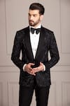 AMIT ARORA_Black Knit Embroidery Cutdana Celeste Embellished Tuxedo With Trouser _Online_at_Aza_Fashions