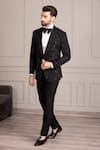 Buy_AMIT ARORA_Black Knit Embroidery Cutdana Celeste Embellished Tuxedo With Trouser _Online_at_Aza_Fashions