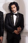 AMIT ARORA_Black Pollywool Embroidery Sequin Petal Work Lapel Collar Tuxedo With Trouser _Online_at_Aza_Fashions