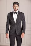 AMIT ARORA_Black Knit Embroidery Cutdana Astral Embellished Tuxedo With Trouser _Online_at_Aza_Fashions