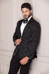 AMIT ARORA_Black Knit Embroidery Cutdana Astral Embellished Tuxedo With Trouser _at_Aza_Fashions