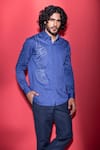 Buy_AMIT ARORA_Blue Cotton Knit Hand Embroidered Sneaker Front Shirt _at_Aza_Fashions