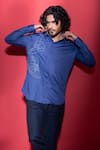 AMIT ARORA_Blue Cotton Knit Hand Embroidered Sneaker Front Shirt _Online_at_Aza_Fashions