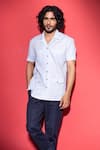 Buy_AMIT ARORA_Blue Linen Patch Pocket Detailed Safari Shirt _at_Aza_Fashions