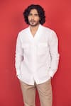 Buy_AMIT ARORA_White Linen Solid Safari Shirt _at_Aza_Fashions