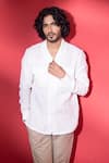 AMIT ARORA_White Linen Solid Safari Shirt _Online_at_Aza_Fashions