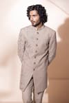 AMIT ARORA_Beige Pant Pollywool Hand Embroidered Floral Sherwani With _Online_at_Aza_Fashions