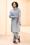 Buy_AMIT ARORA_Blue Linen Embroidered Dori Kurta With Aligadhi _at_Aza_Fashions