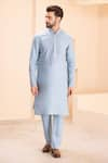 Buy_AMIT ARORA_Blue Linen Embroidered Dori Kurta With Aligadhi _at_Aza_Fashions