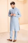 Buy_AMIT ARORA_Blue Linen Embroidered Dori Kurta With Aligadhi _Online_at_Aza_Fashions