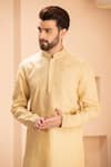 Buy_AMIT ARORA_Yellow Linen Embroidered Dori Placement Kurta With Aligadhi _Online_at_Aza_Fashions