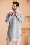 Shop_AMIT ARORA_Sky Blue Linen Embroidered Dori Kurta With Salwar _Online_at_Aza_Fashions