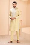 AMIT ARORA_Yellow Linen Embroidered Zari Kurta With Aligadhi _Online_at_Aza_Fashions