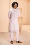 Shop_AMIT ARORA_Pink Linen Embroidered Zari Metal Kurta With Aligadhi _Online_at_Aza_Fashions