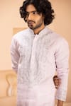 AMIT ARORA_Pink Linen Embroidered Zari Metal Kurta With Aligadhi _at_Aza_Fashions