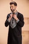 Shop_AMIT ARORA_Black Linen Embroidered Zari Kurta With Salwar _Online_at_Aza_Fashions