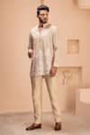 Buy_AMIT ARORA_Beige Silk Embroidered Crochet Short Kurta _at_Aza_Fashions