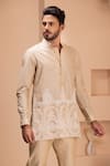 Buy_AMIT ARORA_Beige Silk Embroidered Crochet Short Kurta _Online_at_Aza_Fashions