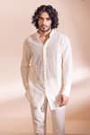 Buy_AMIT ARORA_Cream Cotton Crochet Short Shirt Kurta _at_Aza_Fashions