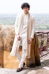 Buy_AMIT ARORA_Cream Stole Lakhnwai Hand Embroidery Solid Sherwani Set With Lakhnawi _at_Aza_Fashions