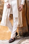 AMIT ARORA_Cream Stole Lakhnwai Hand Embroidery Solid Sherwani Set With Lakhnawi _Online_at_Aza_Fashions