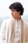 Buy_AMIT ARORA_Cream Sherwani And Churidar Poly Knit Hand Solid Set With Lakhnawi Stole _Online_at_Aza_Fashions