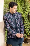 Shop_AMIT ARORA_Green Poly Knit Hand Embroidery Thread Bandhgala And Kurta Set 