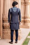 Shop_AMIT ARORA_Blue Jacket And Kurta Silk Hand Botanical Pattern Bandhgala With Set _at_Aza_Fashions