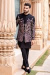 Buy_AMIT ARORA_Black Jacket And Kurta Silk Hand Embroidery Kashmiri Bandhgala With Set _at_Aza_Fashions