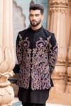 Buy_AMIT ARORA_Black Jacket And Kurta Silk Hand Embroidery Kashmiri Bandhgala With Set _Online_at_Aza_Fashions