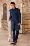 Buy_AMIT ARORA_Blue Bnadhgala And Pant Cord Hand Embroidered French Knot Bead Bandhgala With _at_Aza_Fashions