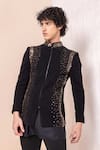 Shop_AMIT ARORA_Black Short Kurta Modal Hand Embroidered Sequins Jodhpuri Pant Set _Online_at_Aza_Fashions