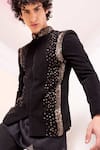 AMIT ARORA_Black Short Kurta Modal Hand Embroidered Sequins Jodhpuri Pant Set _at_Aza_Fashions