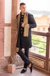 Shop_AMIT ARORA_Black Bnadhgala Textured Knit Hand Bandhgala Set With Pashmina Stole _at_Aza_Fashions