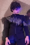 AMIT ARORA_Black Jodhpuri And Pant Textured Knit Hand Embroidered Metal Work With _Online_at_Aza_Fashions