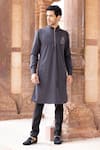 Buy_AMIT ARORA_Grey Kurta Lycra Knit Hand Embroidered Beads  _at_Aza_Fashions