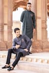 Shop_AMIT ARORA_Grey Kurta Lycra Knit Hand Embroidered Beads  _Online_at_Aza_Fashions