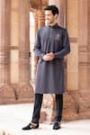 Shop_AMIT ARORA_Grey Kurta Lycra Knit Hand Embroidered Beads  _at_Aza_Fashions