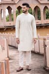 Buy_AMIT ARORA_Cream Kurta And Aligadhi Moonga Silk Hand Embroidered Metal Work With _at_Aza_Fashions