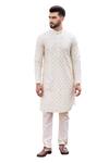 AMIT ARORA_Cream Kurta And Aligadhi Moonga Silk Hand Embroidered Metal Work With _Online_at_Aza_Fashions