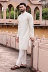 Buy_AMIT ARORA_Cream Kurta And Aligadhi Moonga Silk Hand Embroidered Metal Work With _Online_at_Aza_Fashions