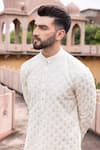 Shop_AMIT ARORA_Cream Kurta And Aligadhi Moonga Silk Hand Embroidered Metal Work With _Online_at_Aza_Fashions