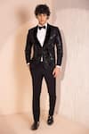 Buy_AMIT ARORA_Black Knit Embroidery Sequin Astron Embellished Tuxedo With Pant _at_Aza_Fashions