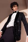 AMIT ARORA_Black Knit Embroidery Sequin Astron Embellished Tuxedo With Pant _Online_at_Aza_Fashions